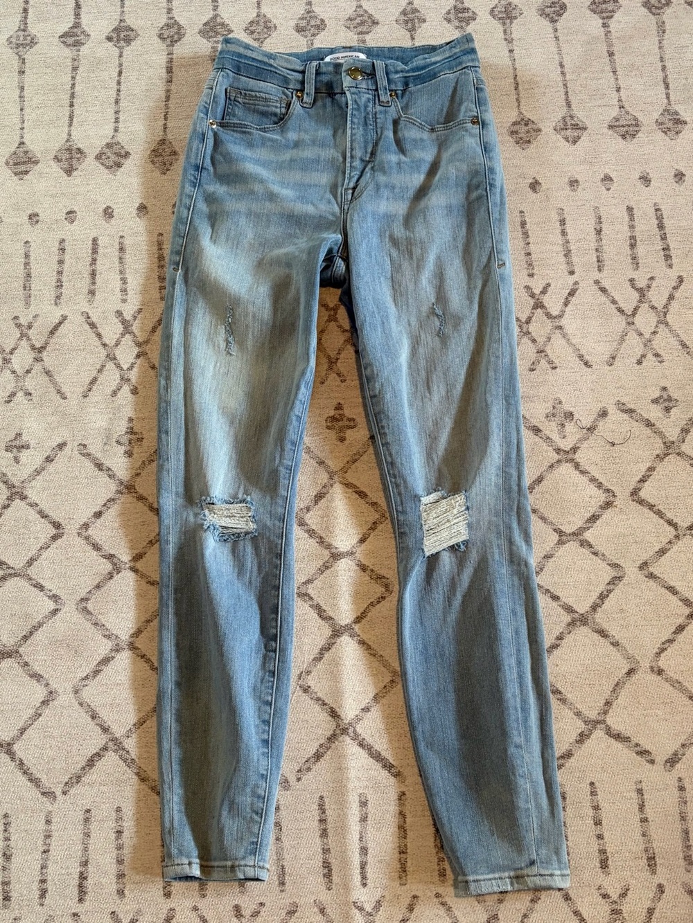 Good American Good Waist Crop Skinny Jeans Distressed Light Wash Size 2/26